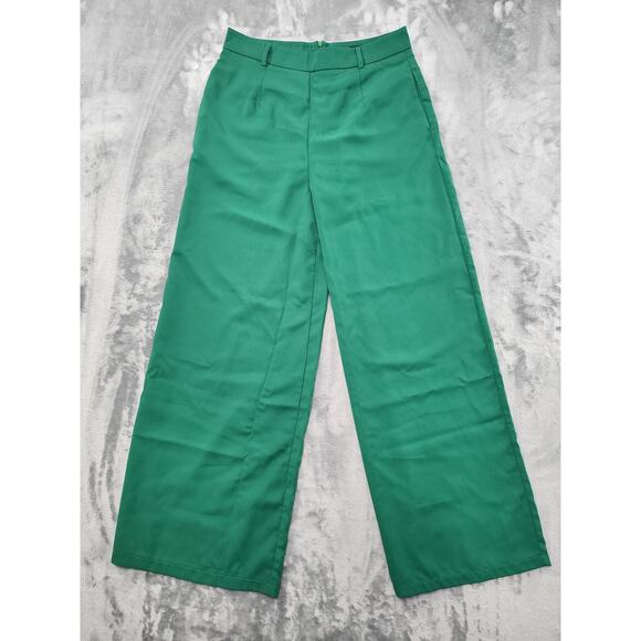 Double Crazy High Rise Wide Leg Pants Size L Green Back Zip Office Career Dressy - Picture 1 of 10